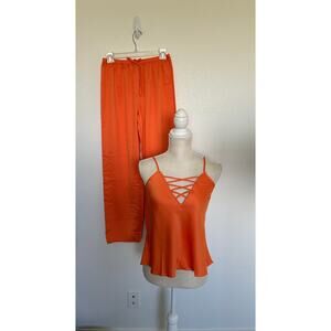 Frederick's Of Hollywood Orange Summer Lattice Satin Pajama Set - S